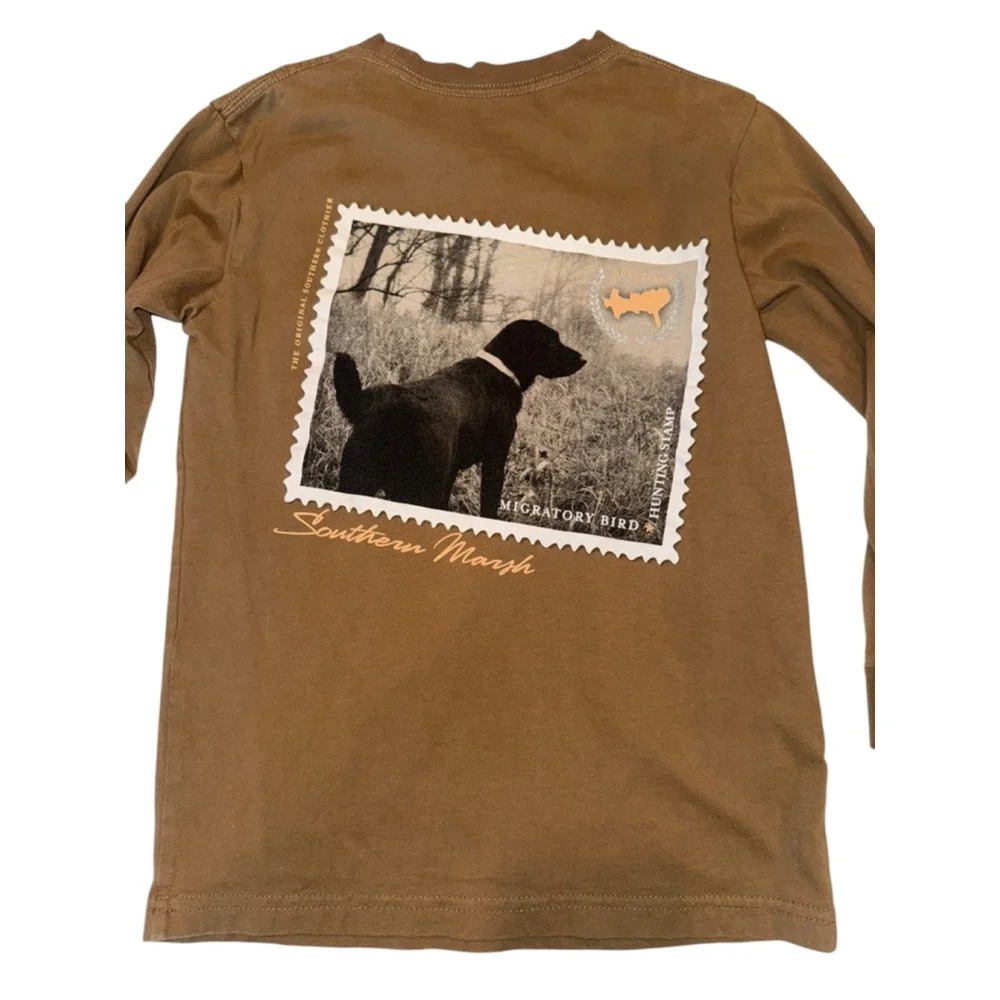 NWT 2 Boys Southern Marsh Long Sleeve Tees M Brown Teal Hunting Stamp